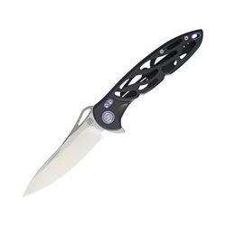 Artisan Cutlery Hoverwing Framelock Folding Knife 5in Closed 3.75in Satin Bohler S35Vn SS Blade Black Titanium Handle Thumb Pull Pocket Clip Black