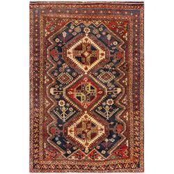 "Pasargad Home Vintage Azerbaijan Navy Lamb's Wool Area Rug- 4' 1" X 6' 4" - Pasargad Home 52130"