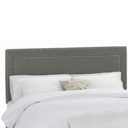 Velvet with Brass Nailhead Trim Full Headboard by Skyline Furniture in Pewter