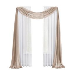 Wide Width BH Studio Sheer Voile Scarf Valance by BH Studio in Ecru (Size 40" W 144"L) Window Curtain