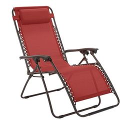 Zero Gravity Chair by BrylaneHome in Geranium Folding Outdoor Lounger Recliner + Pillow Ergonomic Comfort