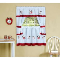 Wide Width Gala Embellished Cottage Window Curtain Set by Achim Home Décor in Red (Size 58" W 36" L)