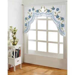 Wide Width Bloomfield Collection in Floral Design 100% Cotton Tufted Chenille Valance by Better Trends in Blue (Size 60" W 40" L)