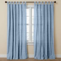 Wide Width Poly Cotton Canvas Tab-Top Panel by BrylaneHome in Carolina Blue (Size 48" W 96" L) Window Curtain