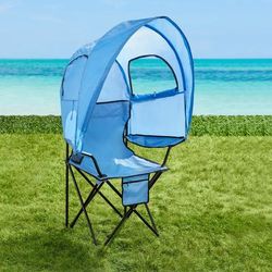 Oversized Camp Chair with Canopy by BrylaneHome in Pool Shade Folding Chair, 2 Cupholders