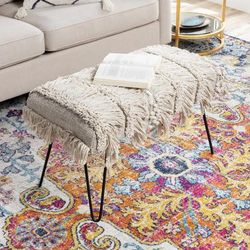 Tugbong 18"H x 32"W x 16"D Upholstered Bench Handwoven Cotton Black/Cream Bench - Boutique Rugs