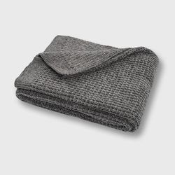 Shiny Waffle Chenille Knit Throw by Evergrace Home in Charcoal Gray (Size 60" X 50")
