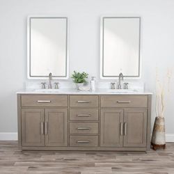 Randolph Morris Barrett 72 Inch Oak Vanity with Rectangular Undermount Sinks - Gray Oak RMKEM-72GK-SWH