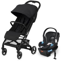 Cybex Beezy Compact Stroller + Aton 2 SensorSafe Travel System Bundle - Deep Black / Lavastone Black