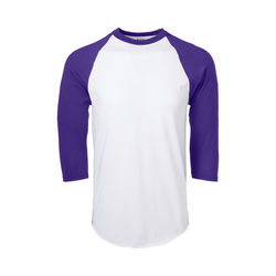 Soffe M209 Adult Classic Baseball Jersey T-Shirt in White/Purple size XL | Cotton Polyester