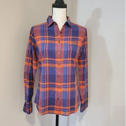 J. Crew Tops | J. Crew Paid 100% Cotton Perfect Fit Shirt | Color: Blue/Orange | Size: S