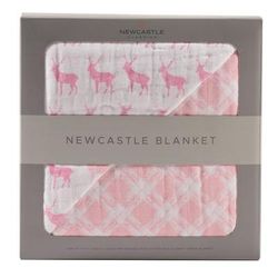 Pink Deer and Primrose Pink Plaid Cotton Muslin Newcastle Blanket - Newcastle Classics 702