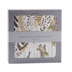 Hungry Giraffe and Animal Print Bamboo Muslin Newcastle Blanket - Newcastle Classics 3004