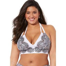 Plus Size Women's Avenger Halter Bikini Top by Swimsuits For All in Foil Black Lace Print (Size 10)