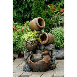 Multi Pots Outdoor Water Fountain With Flower Pot- Jeco Wholesale FCL055