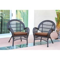 Santa Maria Espresso Wicker Chair With Brown Cushion - Set Of 2- Jeco Wholesale W00208-C_2-FS007-CS