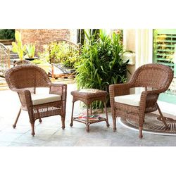 Honey Wicker Chair And End Table Set With Tan Chair Cushion- Jeco Wholesale W00205_2-CES006