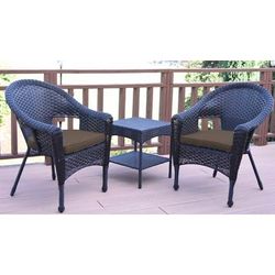 Set Of 3 Espresso Resin Wicker Clark Single Chair With 2 Inch Brown Cushion And End Table- Jeco Wholesale W00402_2-CES007