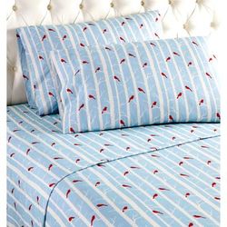 Micro Flannel® Blue Cardinal Bird Print Sheet Set by Shavel Home Products in Blue (Size CALKNG)