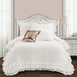 Ella Shabby Chic Ruffle Lace Comforter White 2Pc Set Twin Xl - Lush Decor 16T004403