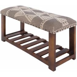 Greymouth 16"H x 34"W x 12"D Upholstered Bench Handwoven Cotton Charcoal/Light Beige/Wood/Peach/Camel/Dark Brown Bench - Boutique Rugs