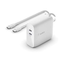Belkin Boost Charge 68W Dual USB Type-C GaN Wall Charger with Cable WCH003DQ2MWH-B6