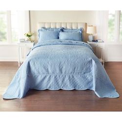 Lily Damask Bedspread by BrylaneHome in Blue (Size TWIN)