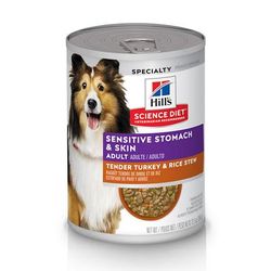Science Diet Adult Sensitive Stomach & Skin Tender Turkey & Rice Stew Canned Wet Dog Food, 12.5 oz.