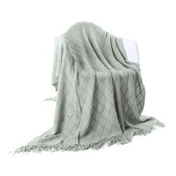 Battilo Home Soft Throw Blanket Warm & Knitted Blankets with Decorative Fringe Lightweight for Bed o by Battilo Home in Light Blue (Size 52" X 80")