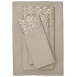 Hotel Embroidery Sheet Set by BrylaneHome in Taupe (Size FULL)