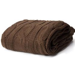 Battilo Home Cable Knit Throw Blanket, Acrylic Soft Cozy Snuggle Blanket, All Seasons Suitable for A by Battilo Home in Brown (Size 50" X 60")