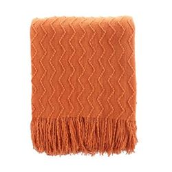 Battilo Home Lightweight Throw Blanket Textured Solid Soft Sofa Couch Cover Decorative Knitted Blank by Battilo Home in Orange (Size 50" X 60")