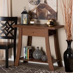 Baxton Studio Herman Modern and Contemporary Walnut Brown Finished Wood 1-Drawer Console Table - Wholesale Interiors FP-03-Walnut-Console