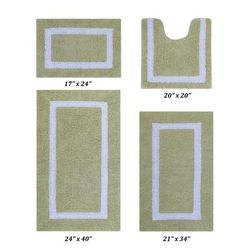 Hotel Collections Bath Mat Rug 4 Piece Set (17" X 24" | 20" X 20" | 21" X 34" | 24" X 40") by Better Trends in Sage White