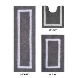 Hotel Collectionis Bath Mat Rug 3 Piece Set (20" x 20" | 21" x 34" | 20" x 60") by Better Trends in Gray White