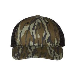 Richardson 111P Washed Trucker in Mossy Oak Bottomland/Black size Adjustable | Polyester/mesh