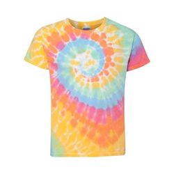 Dyenomite 20BMS Youth Rainbow Spiral T-Shirt in Pastel size Small | Cotton