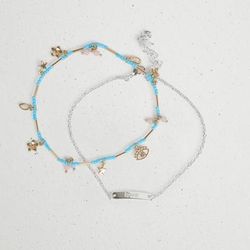 Lucky Brand Multi Charm Anklet Set - Women's Ladies Accessories Jewelry Anklets in Two Tone