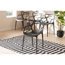 Baxton Studio Landry Modern and Contemporary Black Finished Polypropylene Plastic Stackable Dining Chair (Set of 4) - Wholesale Interiors AY-PC10-Black Plastic-DC