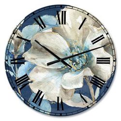 Indigold Watercolor Flower I Traditional Wall Clock by Designart in Blue