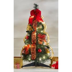 Fully Decorated Pre-Lit 2 Pop-Up Tabletop Christmas Tree by BrylaneHome in Red Gold