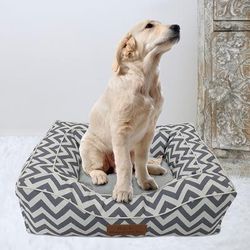 Chevron poly-cotton bolster with detachable faux fur cushion Medium Size by Happy Care Textiles in Grey