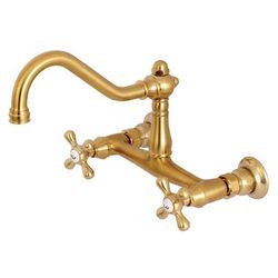 "Kingston Brass KS3247AX 8" Center Wall Mount Bathroom Faucet, Brushed Brass - Kingston Brass KS3247AX"