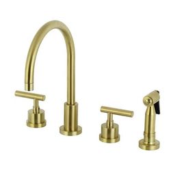 Kingston Brass KS8727CMLBS Manhattan 8-Inch Widespread Kitchen Faucet with Brass Sprayer, Brushed Brass - Kingston Brass KS8727CMLBS