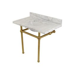 "Kingston Brass KVPB3630MB7 Templeton 36" x 22" Carrara Marble Vanity Top with Brass Console Legs, Carrara Marble/Brushed Brass - Kingston Brass KVPB3630MB7"