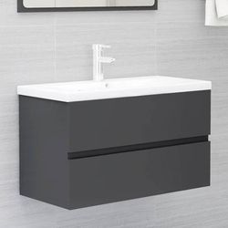 vidaXL Mobile da Bagno con Lavabo Integrato Grigio in Truciolato