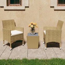 vidaXL Set Bistrot da Giardino 3 pz Polyrattan e Vetro Temperato Beige