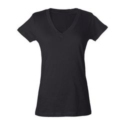 Tultex 0214TC Women's Fine Jersey V-Neck T-Shirt in Black size Small | Cotton 214