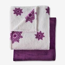 Fleece Blanket + Free Throw by BrylaneHome in Deep Purple Snowflake (Size KING)