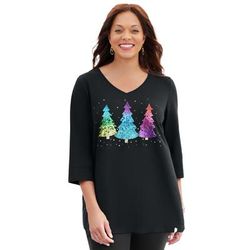 Plus Size Women's Wit & Whimsy Tees by Catherines in Black Fancy Tree (Size 1X)